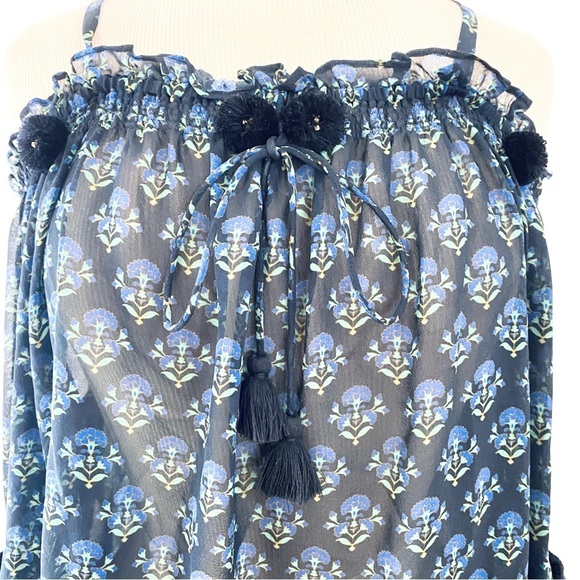 FIGUE 100% silk off shoulder Pom Pom blouse - Picture 5 of 12